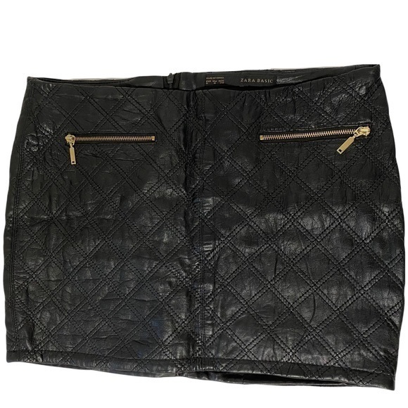 Zara Basic Black Vegan Leather Mini Skirt Size 11 - Picture 1 of 7